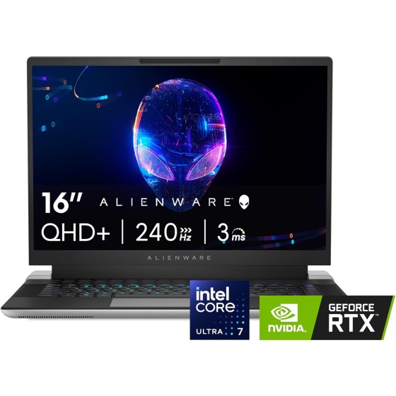 Alienware X16 R2 Gaming Laptop - 16-inch QHD+ 240Hz 3ms Display, Intel Core Ultra 7-155H, 16GB LPDDR5X RAM, 1TB SSD, NVIDIA GeForce RTX 4070 8GB GDDR6, Windows 11 Home, Onsite Service - Lunar Silver