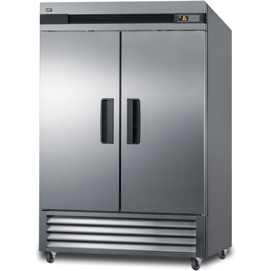 Summit Appliance SCFF497 Commercial 493 cu.ft. Reach-in All-Freezer in Complete Stainless Steel with French Door Swing, Self-Closing Doors, Microprocessor Control Panel, Open Door Alarm and Lock