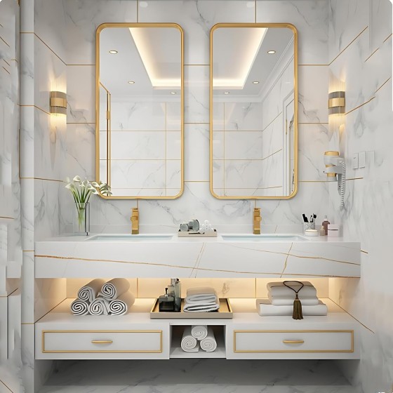 Bathroom Vanity with Sink - Modern Double Sink Bathroom Vanity Set,Includes Faucet & Smart Defog Mirror Combination | Suitable for Large Spaces | Multi-Layer Solid Wood Material