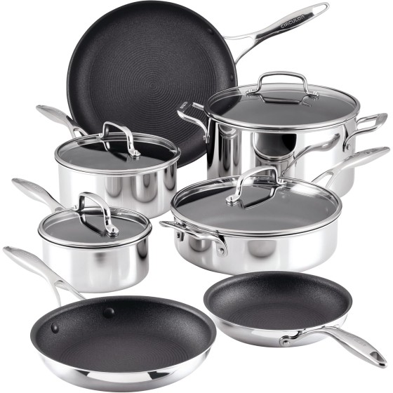 Circulon C1 Series Stainless Steel Nonstick Cookware Set - 11-Piece – Induction Pots & Pans Set with ScratchDefense, Metal Utensil Safe